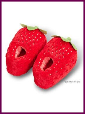 Fuzzy Strawberry Slippers Non-Slip Plush Closed Toe Indoor House Shoes